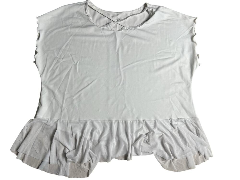 LAURA HLAVAC Shirt Womens M White Ruffle Hem Mesh Layer Relaxed Fit Top